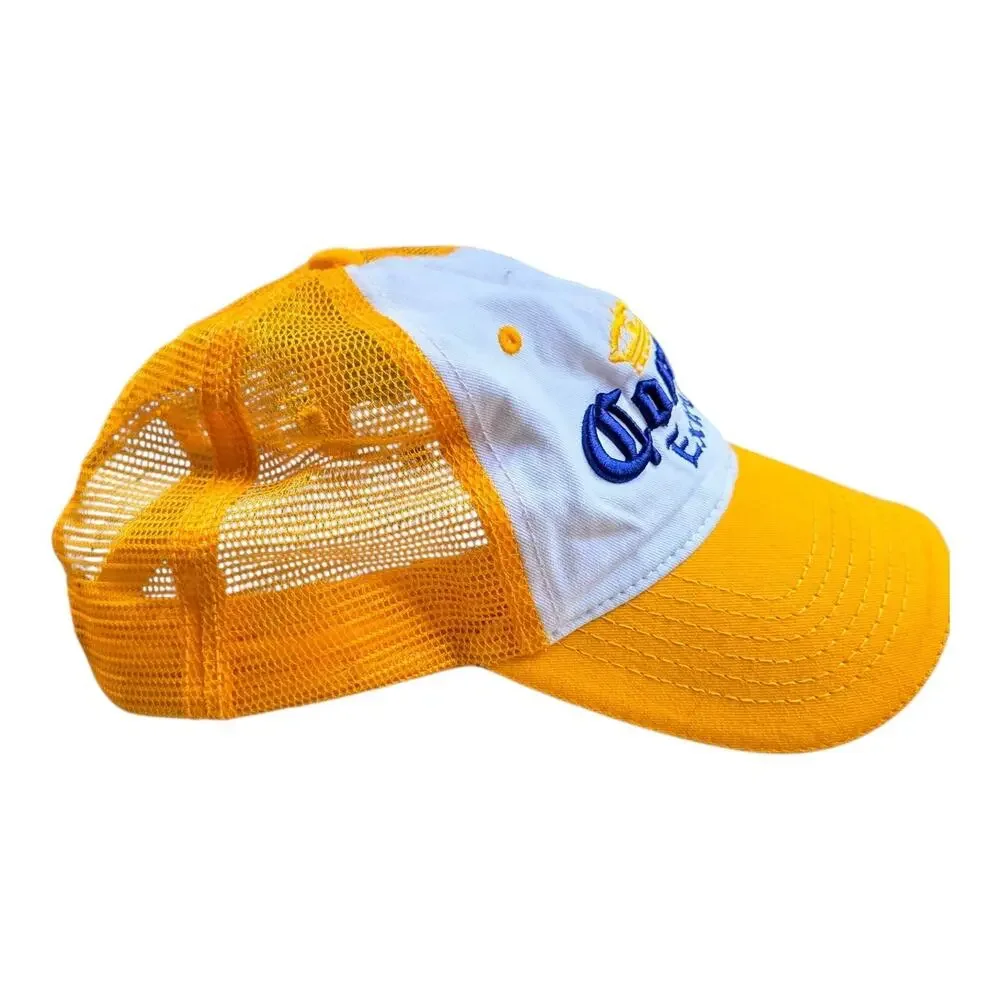 Corona Extra Beer Hat Cap Mens Adjustable Strapback Yellow White Two Tone Mesh